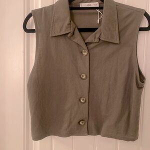 Mango Sleeveless Button-Up Top - Olive